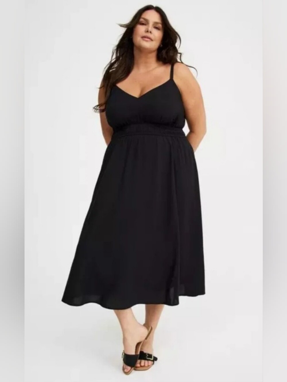 Torrid New Black V-Neck Midi Dress with Adjustable Straps & Pockets Size 2